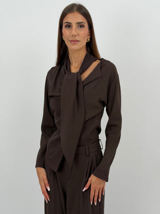 Blusa Effetto Foulard Marrone Lumina