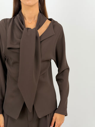 Blusa Effetto Foulard Marrone Lumina