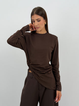 Maglia con Arricciatura Marrone Lumina