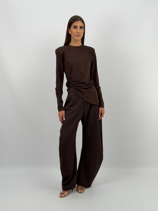 Maglia con Arricciatura Marrone Lumina