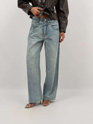 Jeans Double Waist Denim Chiaro