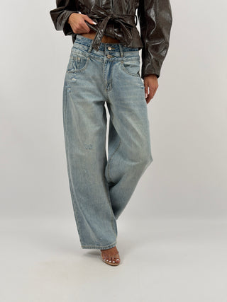 Jeans Double Waist Denim Chiaro