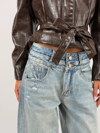 Jeans Double Waist Denim Chiaro