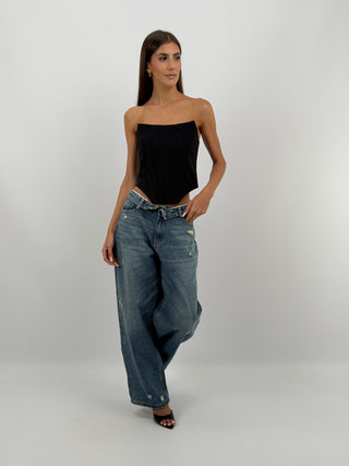 Jeans Folded Waist Denim Medio