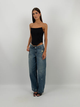 Jeans Folded Waist Denim Medio