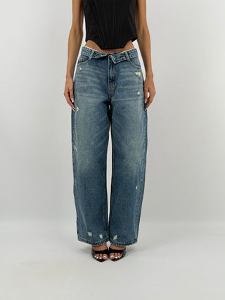 Jeans Folded Waist Denim Medio