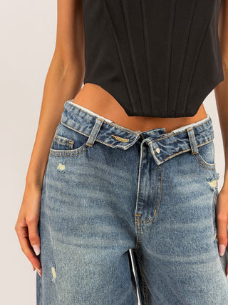 Jeans Folded Waist Denim Medio