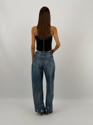 Jeans Folded Waist Denim Medio