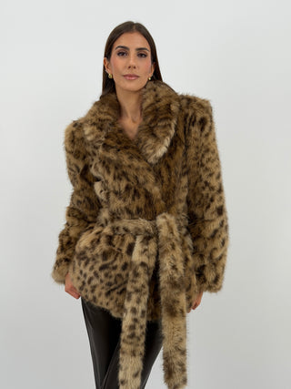 Giacca Pelliccia Leopardata Marrone Lumina