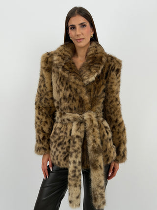 Giacca Pelliccia Leopardata Marrone Lumina