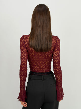 Body con Arricciature e Pizzo Bordeaux