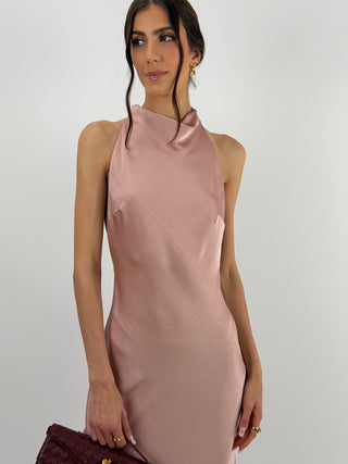 Abito Halter con Scollo Morbido sul Retro Rosa Antico