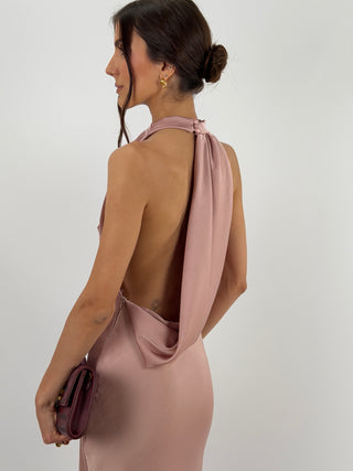 Abito Halter con Scollo Morbido sul Retro Rosa Antico