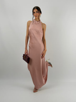 Abito Halter con Scollo Morbido sul Retro Rosa Antico