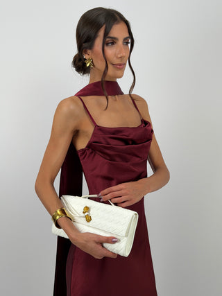 Abito Lungo Satin con Foulard Bordeaux