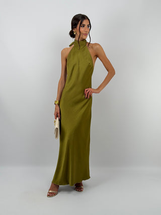 Abito Lungo Halter Verde Olio