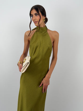 Abito Lungo Halter Verde Olio