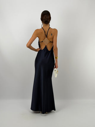 Abito Gioiello in Satin Blu