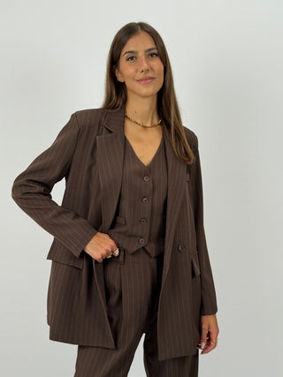 Completo Giacca e Pantalone Gessato Sinner Marrone