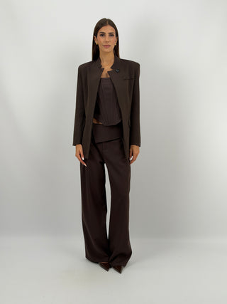 Pantaloni Fascia in Vita Marrone Lumina