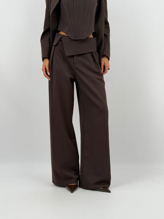 Pantaloni Fascia in Vita Marrone Lumina