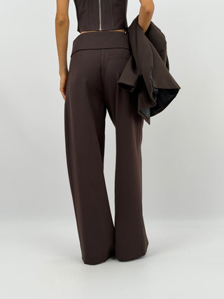 Pantaloni Fascia in Vita Marrone Lumina
