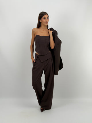 Pantaloni Fascia in Vita Marrone Lumina