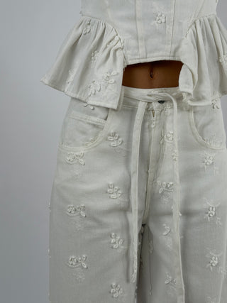 Set Coordinato Top e Jeans con Ricami Bianco Lumina