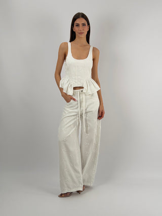 Set Coordinato Top e Jeans con Ricami Bianco Lumina