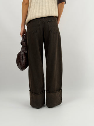 Jeans Lumina Marrone Slavato con Maxi Piega