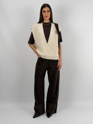 Jeans Lumina Marrone Slavato con Maxi Piega