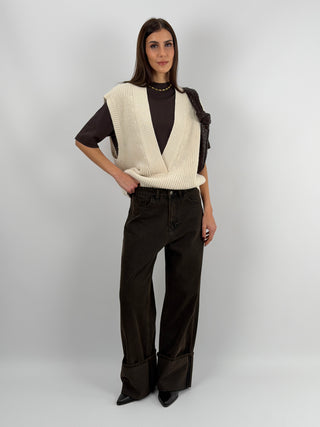 Jeans Lumina Marrone Slavato con Maxi Piega