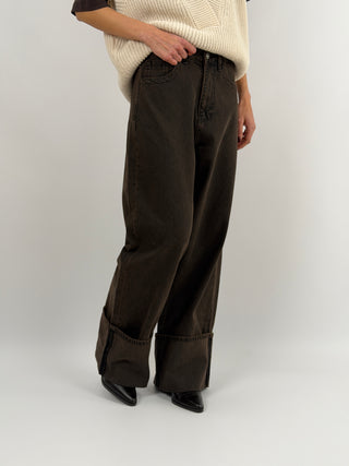 Jeans Lumina Marrone Slavato con Maxi Piega