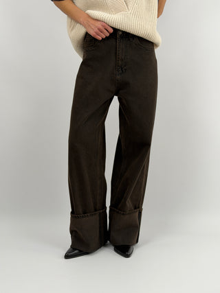 Jeans Lumina Marrone Slavato con Maxi Piega