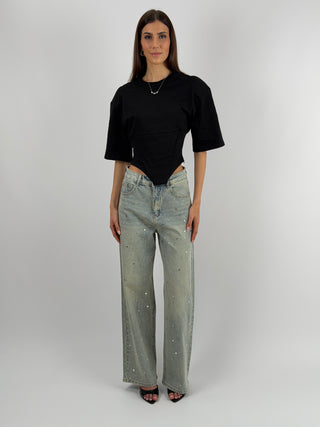 Jeans Wide Leg con Applicazioni
