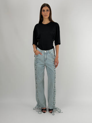 Jeans con Lacci Lavaggio Chiaro