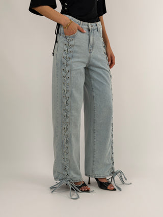 Jeans con Lacci Lavaggio Chiaro
