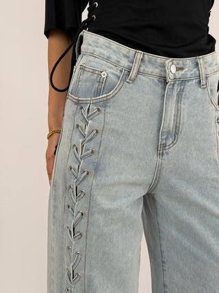 Jeans con Lacci Lavaggio Chiaro