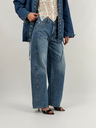 Jeans Barrel Lavaggio Scuro con Cuore