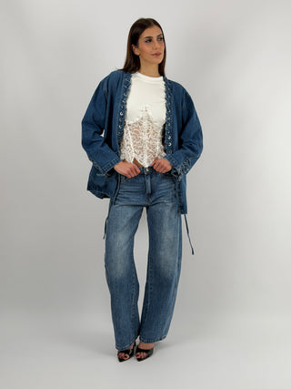 Jeans Barrel Lavaggio Scuro con Cuore