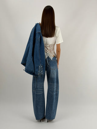 Jeans Barrel Lavaggio Scuro con Cuore