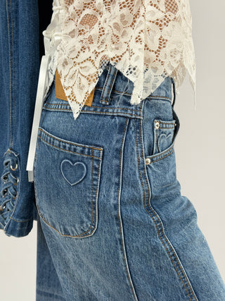 Jeans Barrel Lavaggio Scuro con Cuore