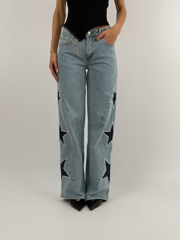 Jeans Wide Leg con Stelle