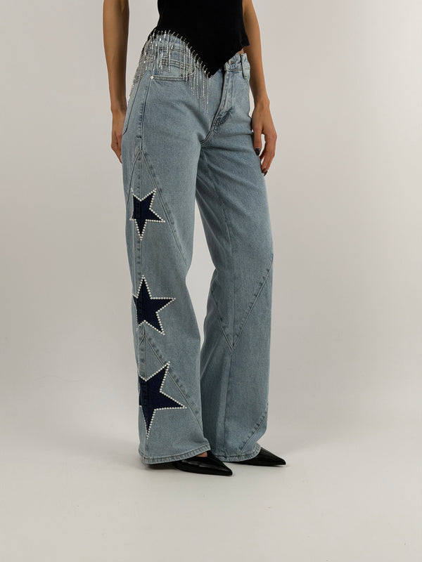Jeans Wide Leg con Stelle