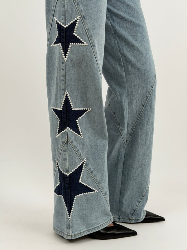 Jeans Wide Leg con Stelle