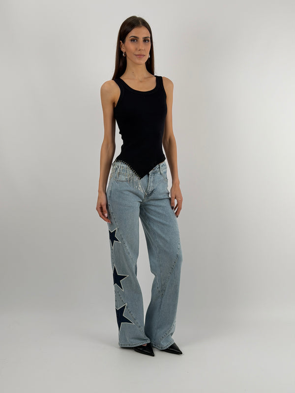 Jeans Wide Leg con Stelle