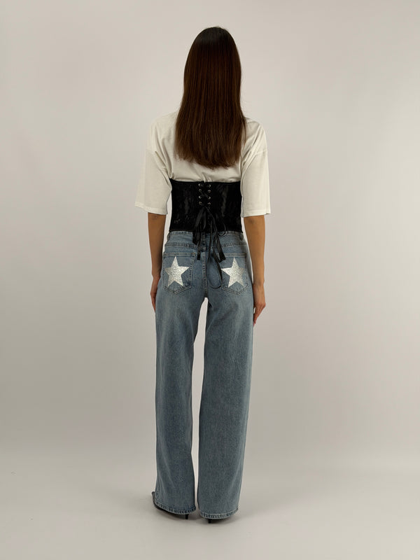 Jeans Wide Leg con Stelle