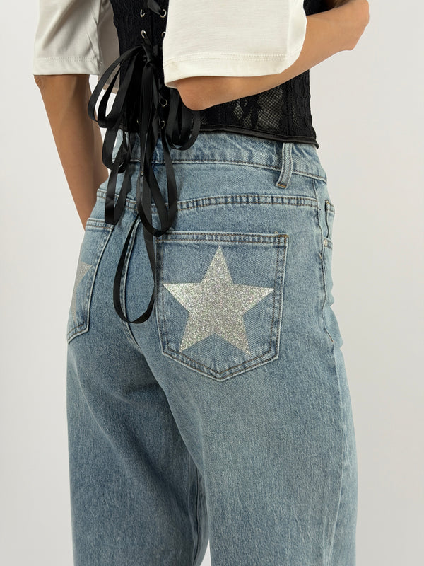 Jeans Wide Leg con Stelle