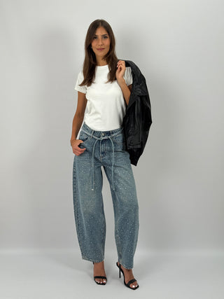 Jeans Mom Fit con Strass
