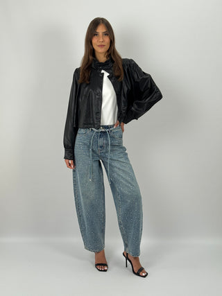 Jeans Mom Fit con Strass